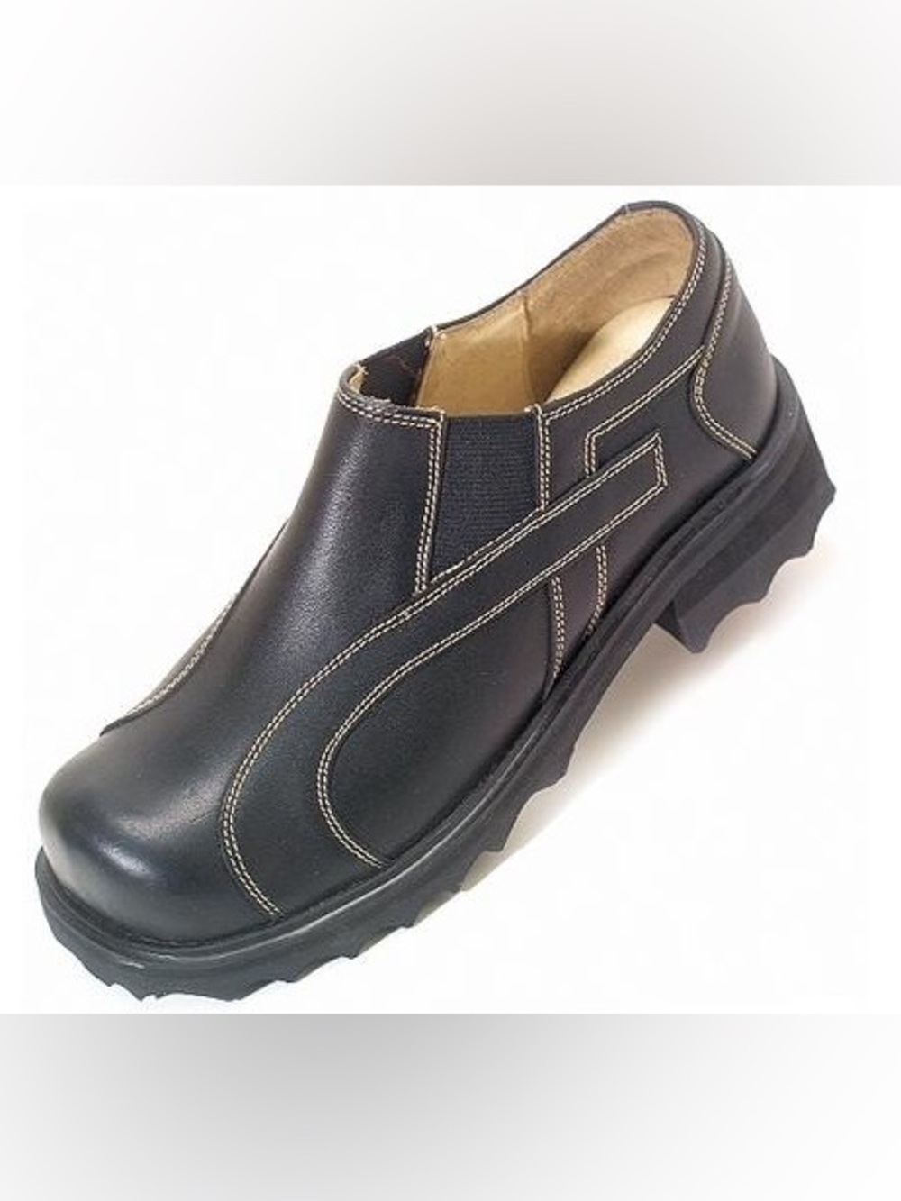 John Fluevog F Shoe Angie Chunky Y2K Leather Loafers Clogs Black Size 7